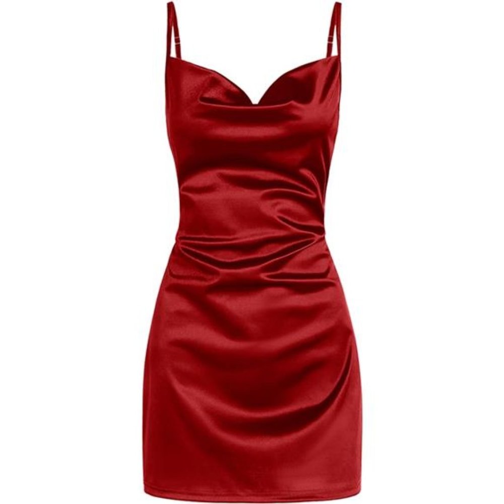 Beautiful Wine Red - Women's Satin Sleeveless Mini Dress, Cocktail Party Dresses